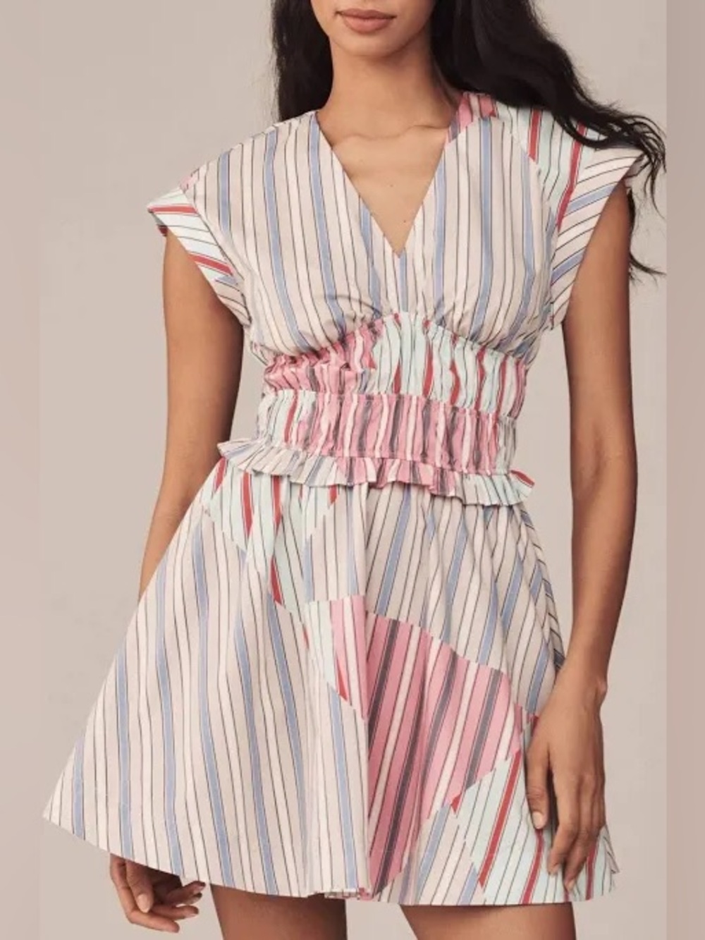 BY ANTHROPOLOGIE CAP-SLEEVE V-NECK A-LINE MINI DRESS
